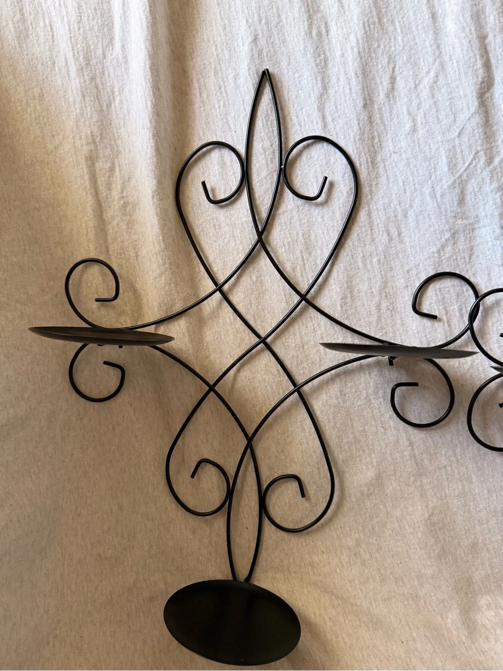 Black Metal Wall Candle Holders - Decorative Scroll Pair